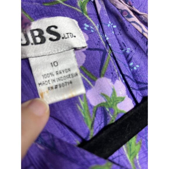 Vintage J.B.S. Ltd.‎ Purple Floral Maxi Dress Sz 10 with beaded necklace - Picture 2 of 7